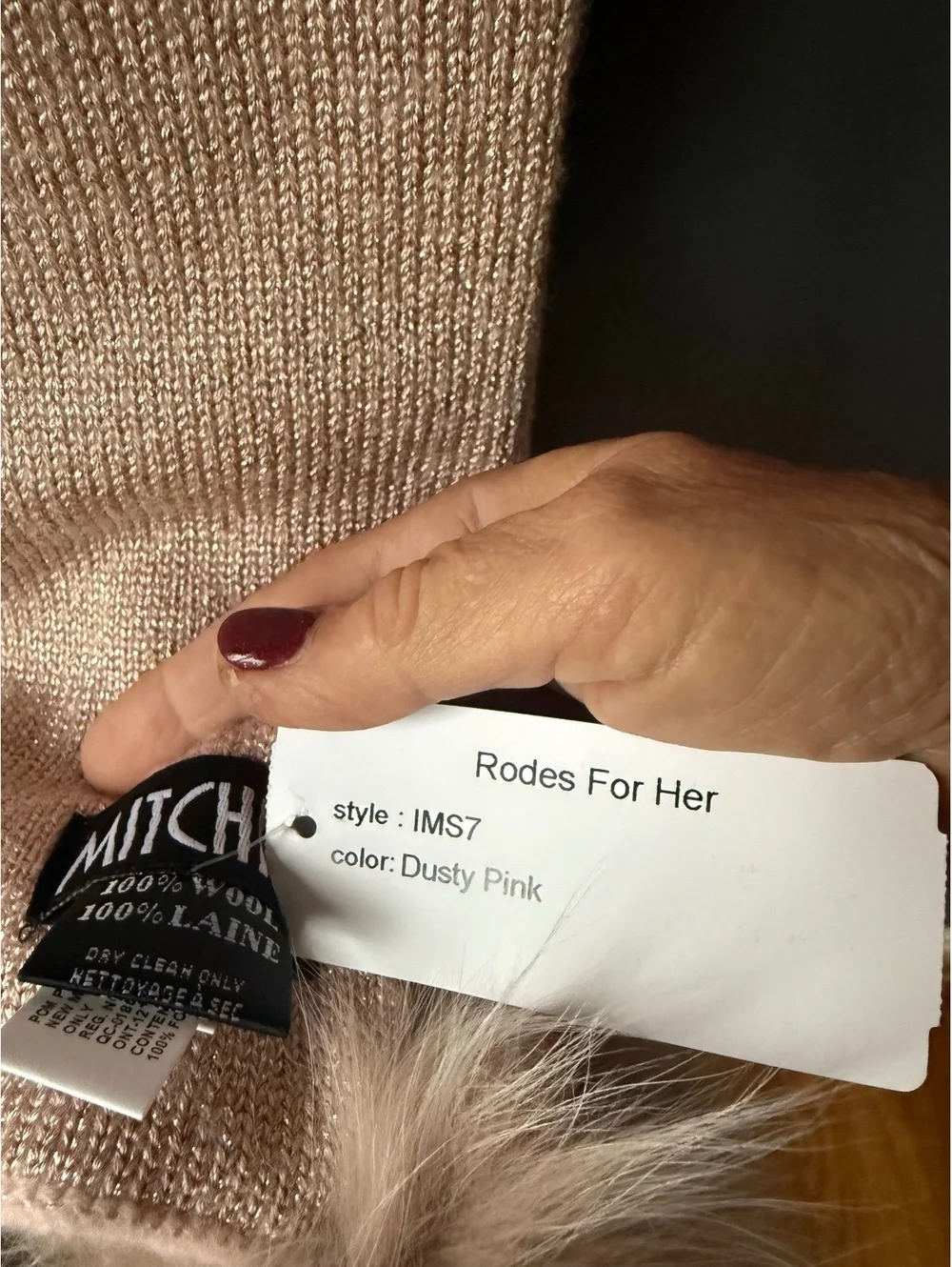 Mitchie's Pink Wool Scarf with Faux Fur Pom Poms
